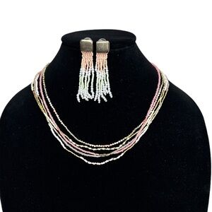 Beaded multi strand necklace and earrings bohemian set